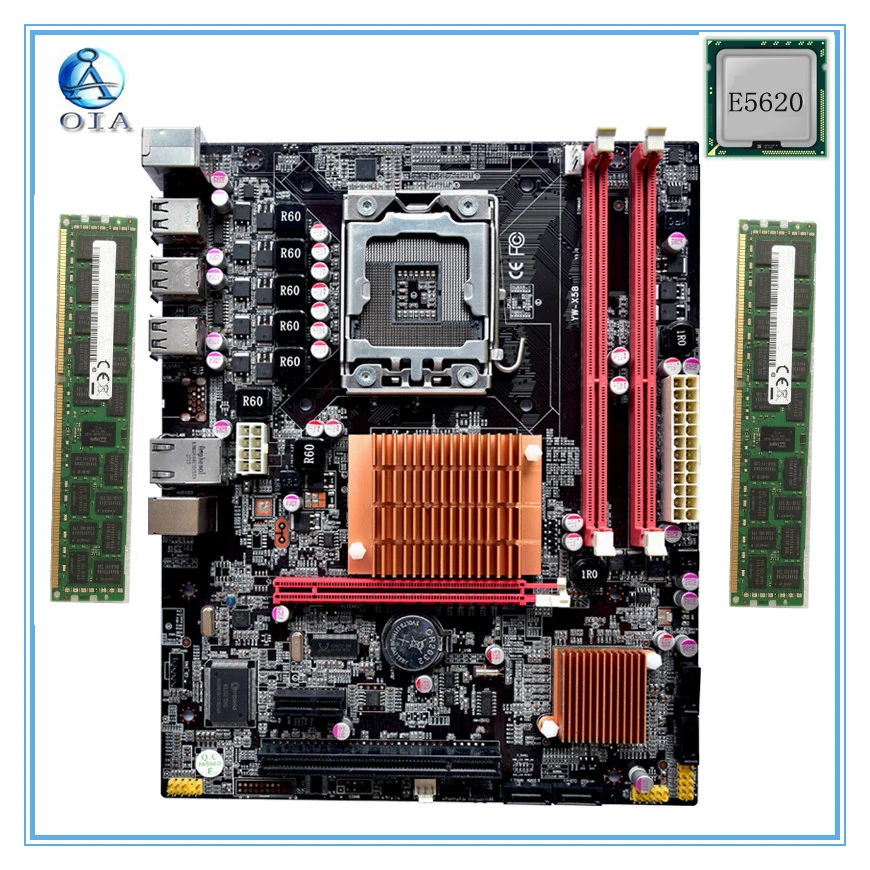 

New motherboard x58 with E5620 CPU+8G(4G*2) RAM 6*USB2.0 port support ecc ram LGA 1366 DDR3 ATX mainboard free shipping