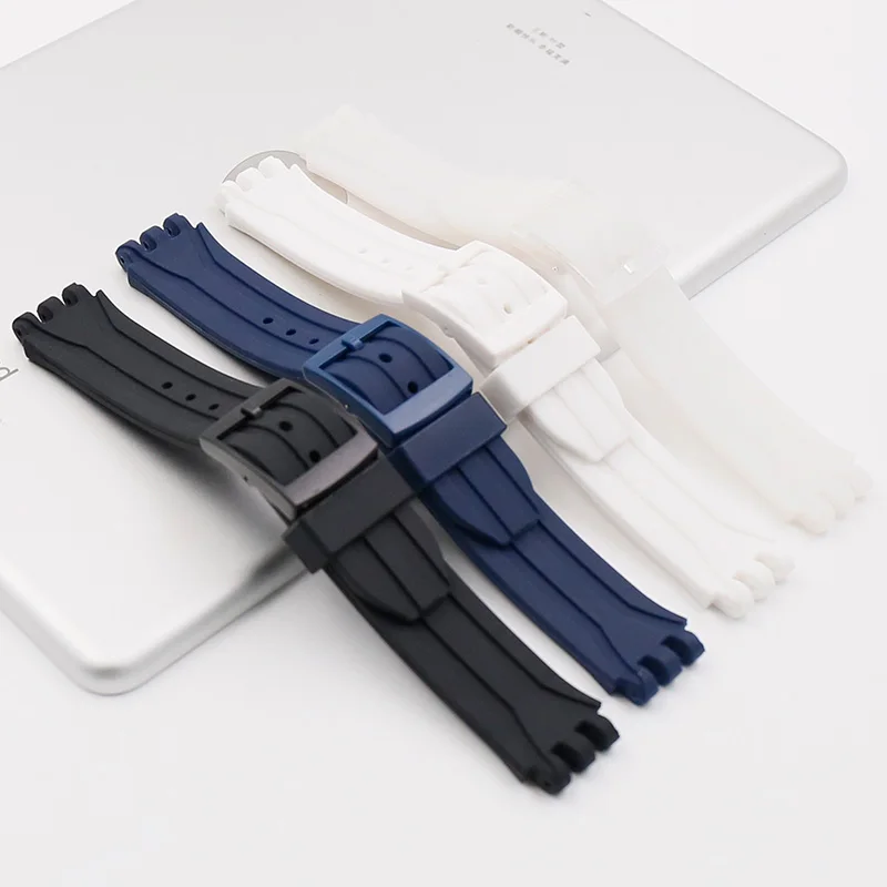 Силиконовый ремешок для мужских часов Swatch SUIK400 SUIB400 резиновый с пряжкой язычком