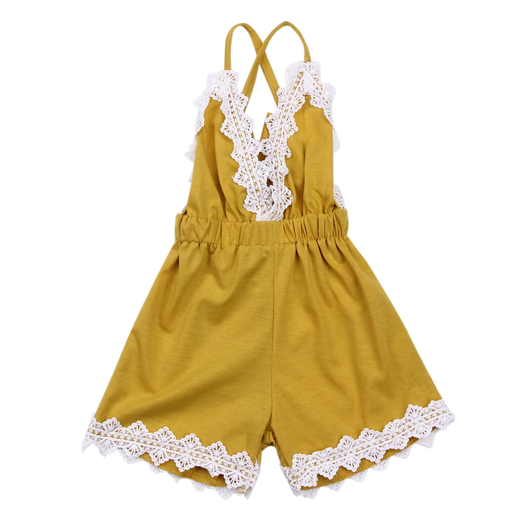Boutique Baby Girls Straps Rompers Fashion Casual Infant Lace Sleeveless Rompers V Neck Backless