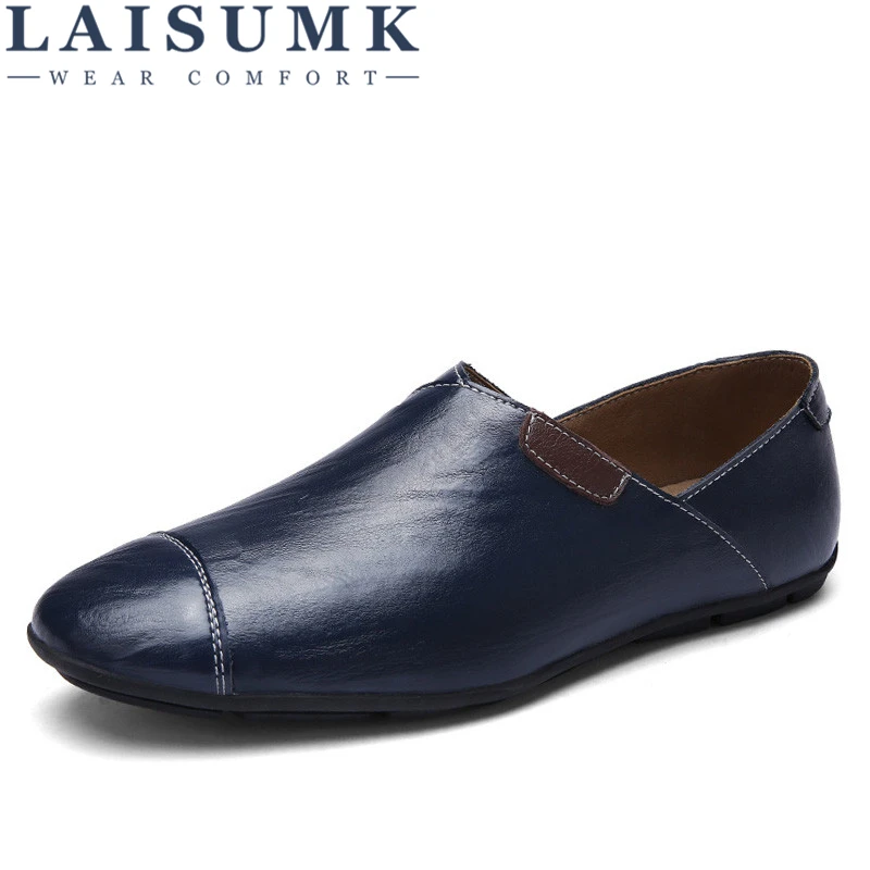 

LAISUMK Fashion Italian Style Men Causal Shoes Genuine Leather Comfort Loafers Soft Outdoor Driving Shoes Footwear