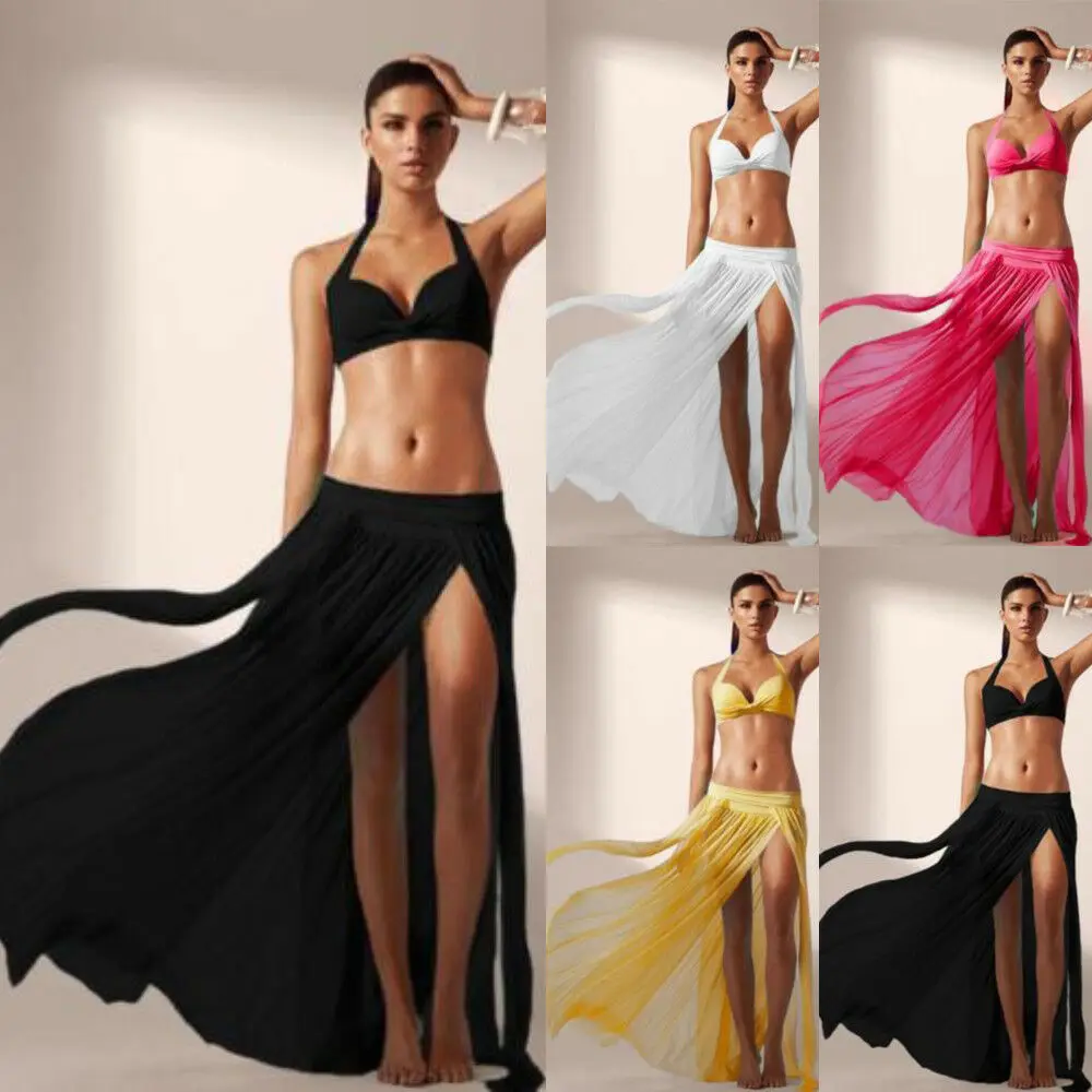 

Bikini 2019 Women Sexy Swimsuit Cover Up Summer Beach Maxi Wrap Long Skirts Solid Elastic Waist Sarong Pareo Dress Swimsuit