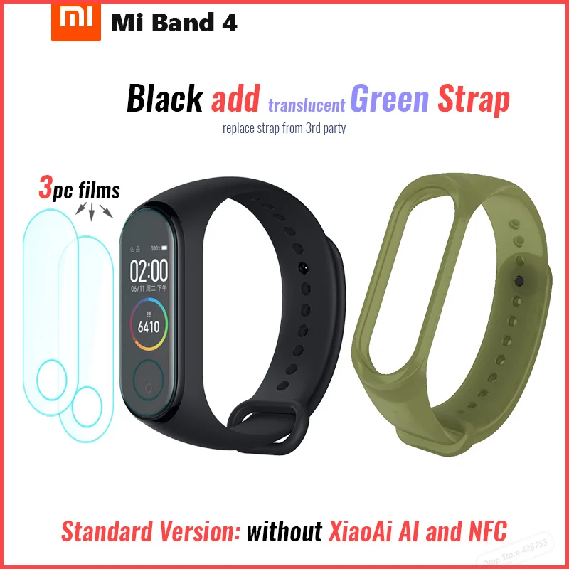 Xiaomi Mi смарт-браслет 4 Bluetooth 5,0 фитнес-браслет AMOLED цветной сенсорный экран Музыка AI пульс - Цвет: add film T green str