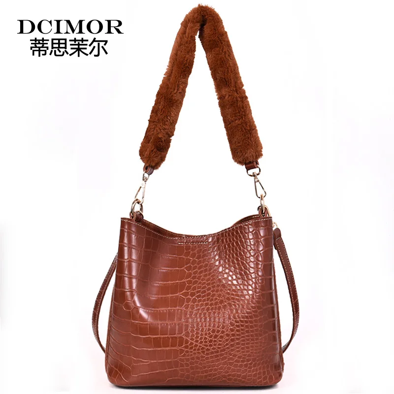 

DCIMOR Crocodile texture Women Bag Fashion PU leather Composite Bags High quality Female Shoulder Bucket Bag Ladies Handbags