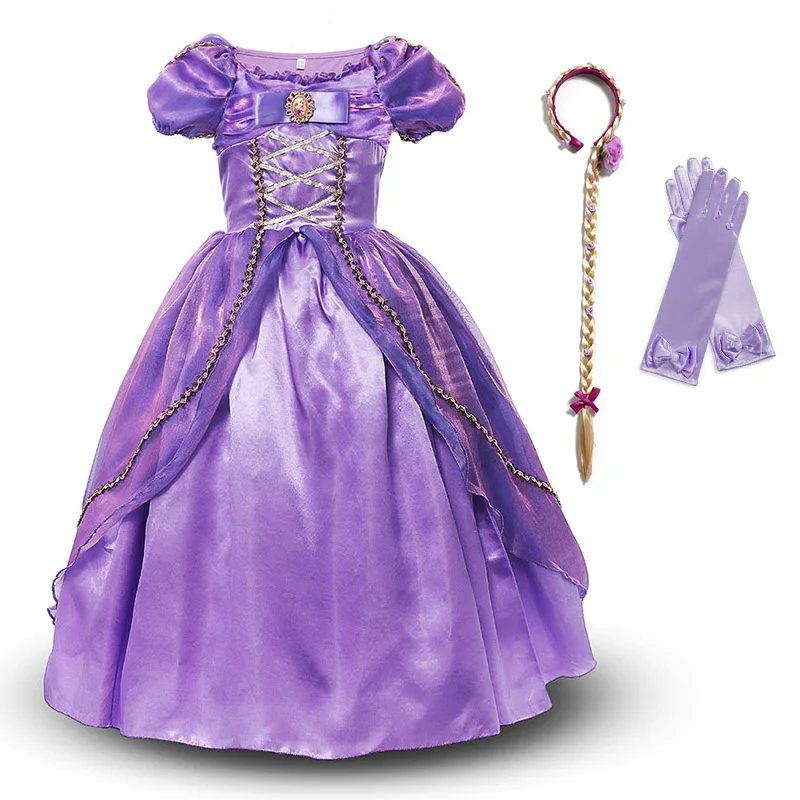 Платье принцессы Рапунцель для девочек; карнавальный костюм; роскошное бальное платье с рукавами-фонариками; детская одежда; платье для дня рождения и Хэллоуина