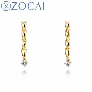 

ZOCAI Brand New Design Drop Earrings Natural 0.03 CT Certificated Diamond Earrings 18k Yellow Gold (AU750) Earrrings E80138T