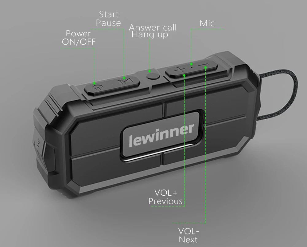 Lewinner портативный Bluetooth динамик беспроводной громкий динамик звуковая система 12 Вт стерео музыка объемный водонепроницаемый открытый динамик