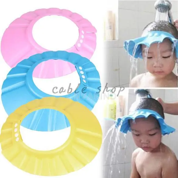 

Free shiping Adjustable Convenient Elastic Baby Shower Cap Children Shampoo Bath Wash Hair Shield Hat