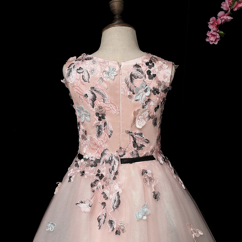 Finove/платье с цветочным узором для девочек; Новинка года; Розовое Бальное Платье с цветочной аппликацией; летнее платье принцессы; праздничная одежда