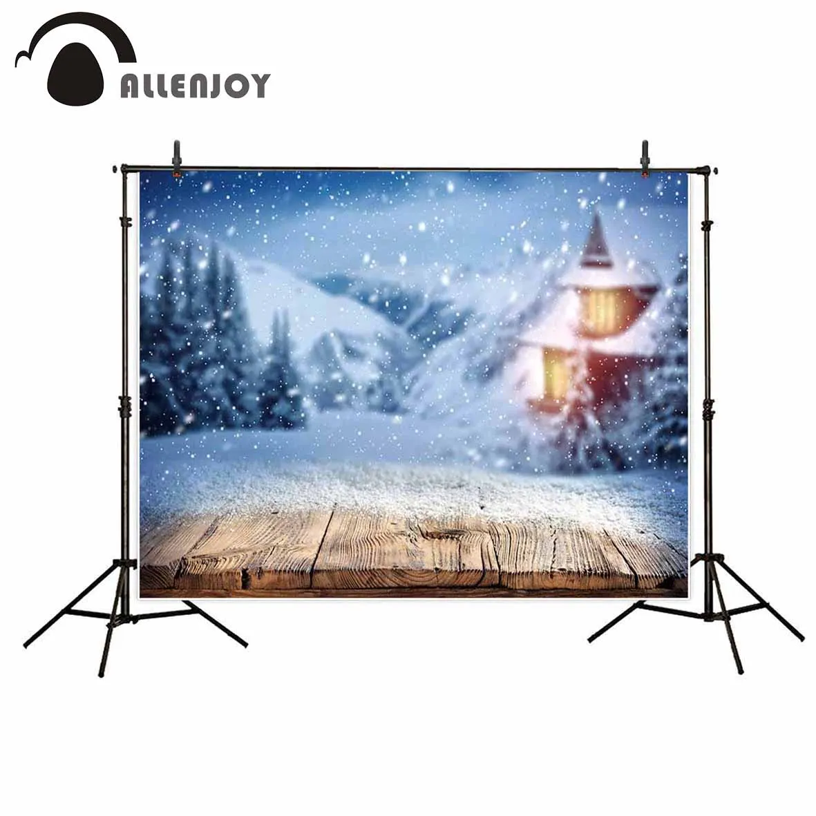 Allenjoy фон для профессиональной фотосъемки с изображением зимнего украшения и снежного пейзажа с деревянной доской теплого дома
