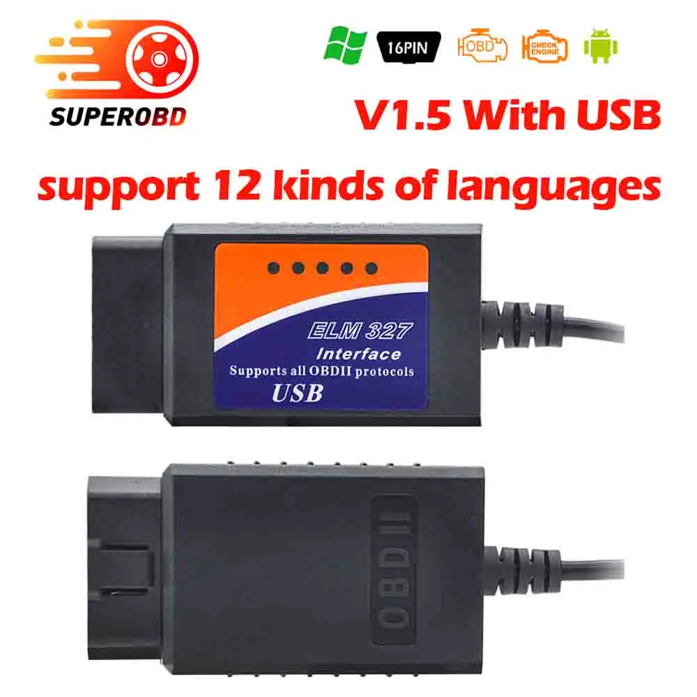 

2018 New ELM327 USB Cables Adapter For Most OBD2 Vehicles OBD2 Diagnostic Scanner ELM 327 USB OBD2 Scan Free Shipping
