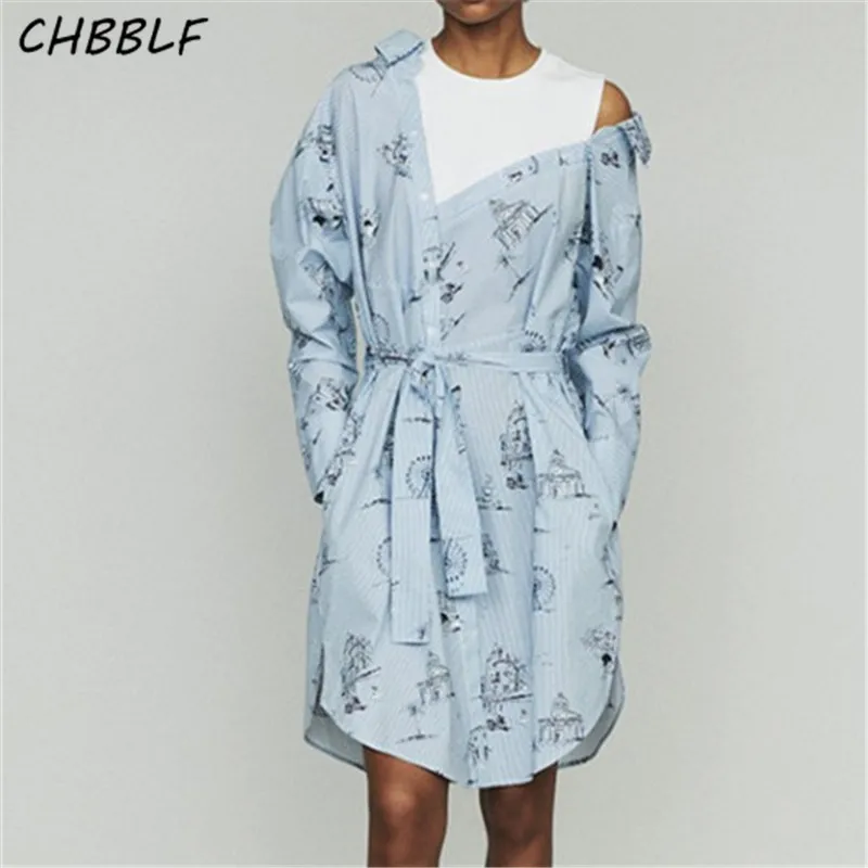 

CHBBLF women stylish patchwork dress hollow out sleeve bow tie sashes a-line female wear dresses vestido O9202