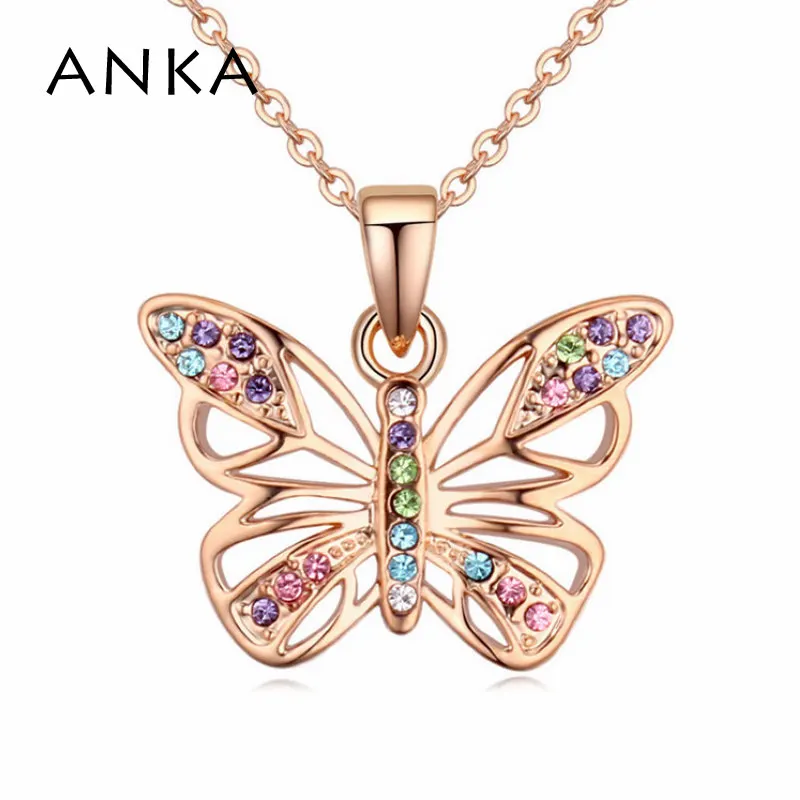 

4 colors trendy butterfly pendant necklace shape gold color for girl necklace made with Czech crystal #114788