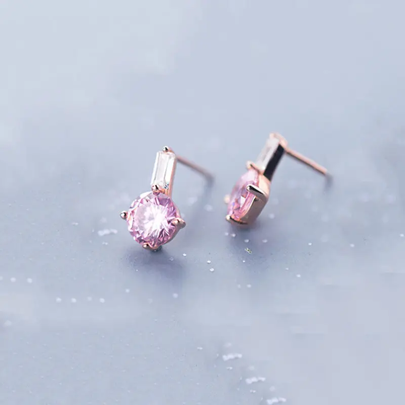 INZATT Real 925 Sterling Silver Purple Zircon Stud Earrings For Elegant Women Party Cute Fine Jewelry Minimalist Accessories - Цвет камня: rose gold