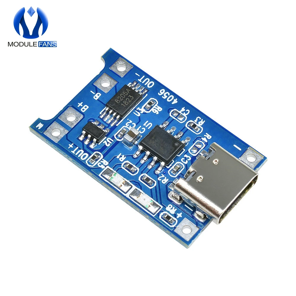 

Type-c USB 5V 1A 18650 TP4056 Lithium Battery Charger Module Charging Board With Protection Dual Functions 1A Li-ion