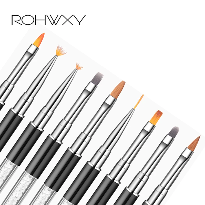 

ROHWXY New Nail Art Brush Manicure Drawing Pen Crystal Acrylic Handle Nail Art Tool For Flower Line Grid French DIY Design