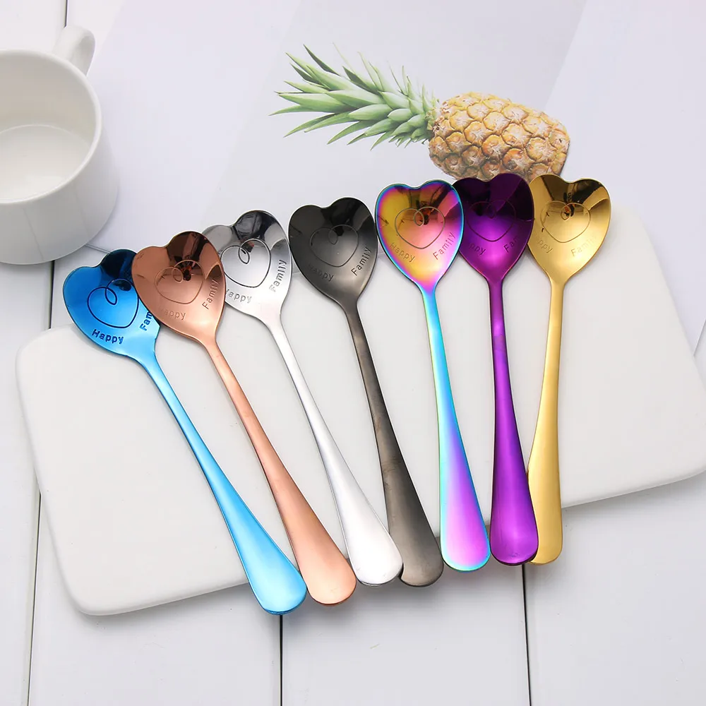 

1pc Colorful Stainless Steel Heart Shape Coffee Milk Spoon Wedding Dessert Tea Stir Spoons Kitchen Supplies Luxury Tableware