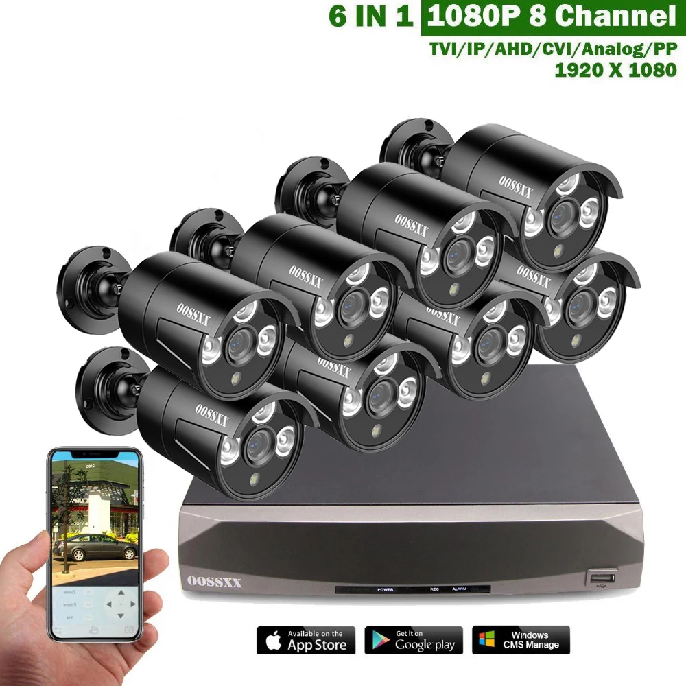 OOSSXX 8CH CCTV Камера Системы 1080 P DVR 8 шт. 2.0MP ИК всепогодный Открытый видеонаблюдения безопасности Камера Системы 8CH DVR комплект