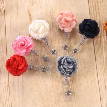 

2019 New Design 1 Piece Top Quality Retractable Nurse Badge Reel Pretty Rose Flowers Series Students ID Card Badge Holder