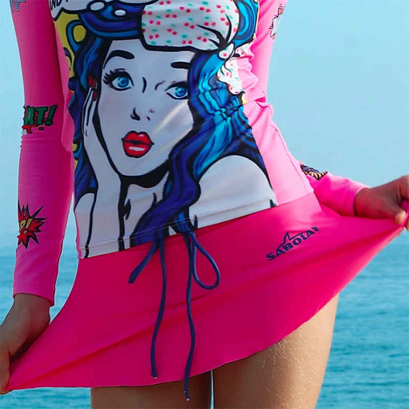 

SABOLAY Surfing clothes Water Sports Rash Guards Anti-UV Quick-drying Swimsuit Women Beach Short Skirt Swimwear VK012