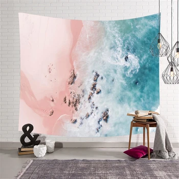 

Seascape Pink Blue Beach Ocean Tapestry Wall Hanging Mandala Nature Bohemian Psychedelic Wall Tapestry Wall Carpet Shawl Blanket