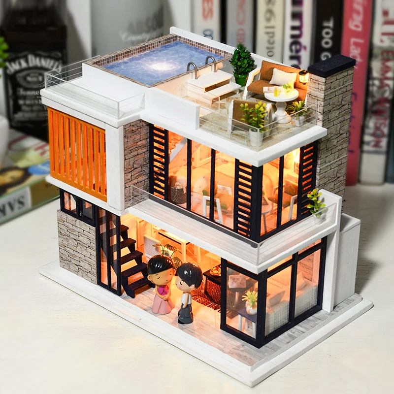 CUTEBEE DIY Dollhouse Wooden doll Houses Miniature Doll House Furniture