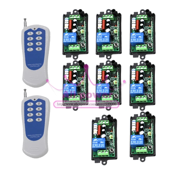 

New AC 110V 220V 1 channel wireless RF remote control switch /room lights remote control switch remote 8 receiver+2 transmissor