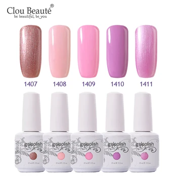 

Clou Beaute 5pcs UV LED Glitter Lacquer Polish Pink UV Gel Nail Polish Soak Off Red Long Lasting Gel French Manicure gel lacquer