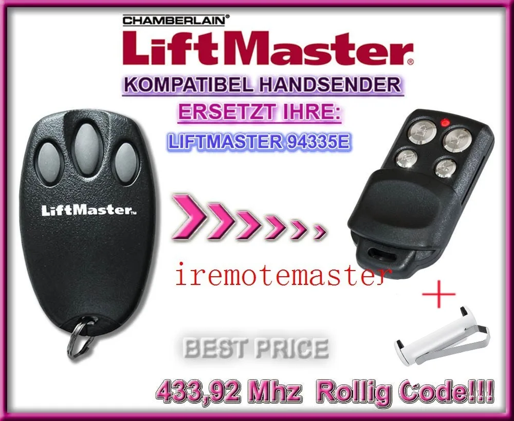

Liftmaster 94330E,94333E,94334E,94335E-old garage door remote control replacement 433.92mhz rolling code duplicator