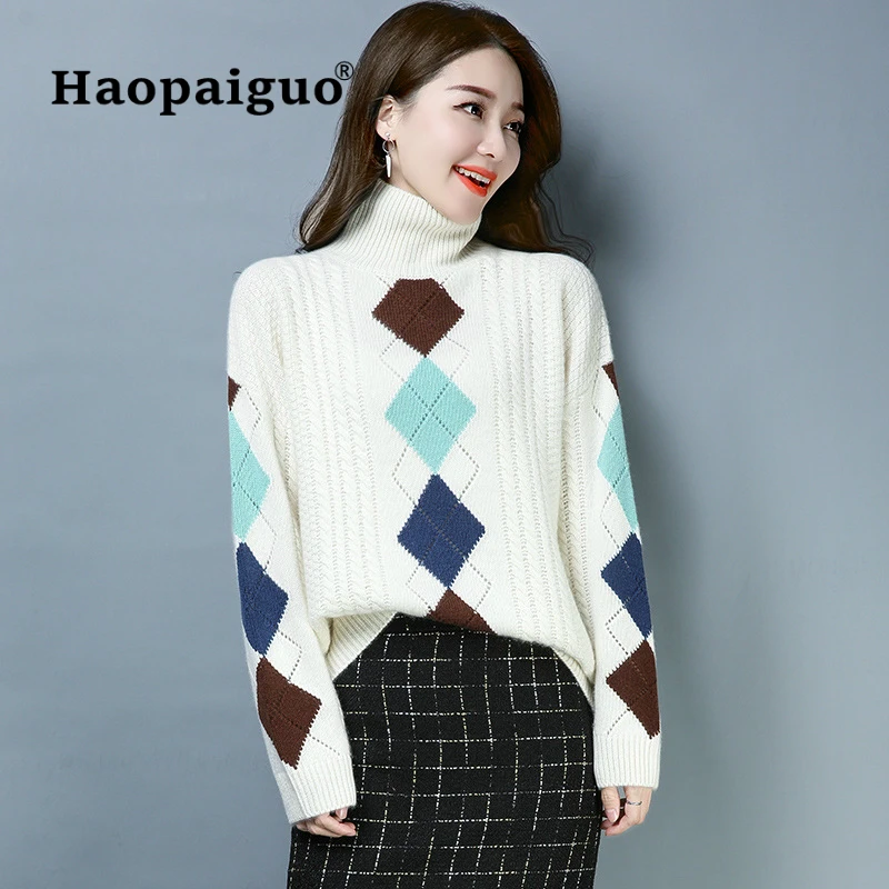 2019 Autumn Winter Diamond Wool Pullovers Sweaters Women Elegant Knitted Turtleneck Long Sleeve Black Sweater Female Knitwear