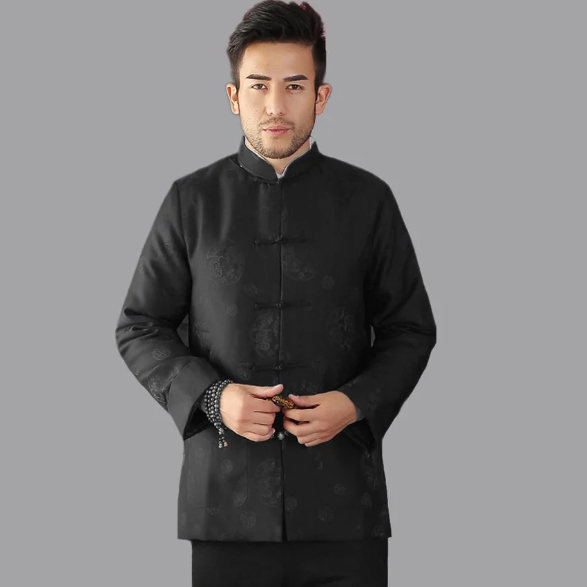 Black Winter Thicking Outerwear Traditional Chinese Style Men Padded ...