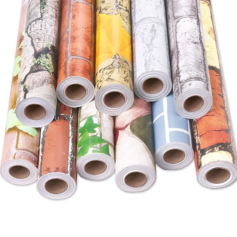 

Brick green colour home decor pvc wallpaper self adhesive vinyl waterproof wallpaper for living room decoration 0.45m*10m