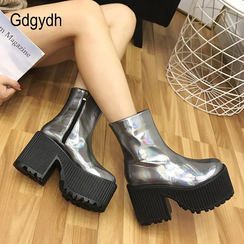 

Gdgydh Comfortable Ankle Boots Patent Leather Woman Shoes 2019 Spring Women Platform High Heels Short Boots Autumn Good Quality