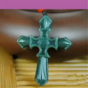 

100%Natural Dark Green HETIAN Nephrite Pendant Carved Jesus Cross pendant Necklace Lucky Amulet Men Women's Jades Jewelry