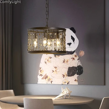 

Modern Chrome Pendant Lamp LED Hall Crystal Chandelier Pendent Lights Kitchen Lustres living room candle light degin lampshade