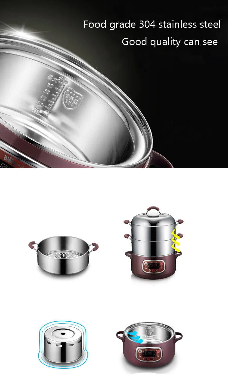 Нержавеющая сталь 3 слоя электрическая Пароварка/Saucepan Time Scheduling Multi-function электрическая жаровня DZG-A80A1