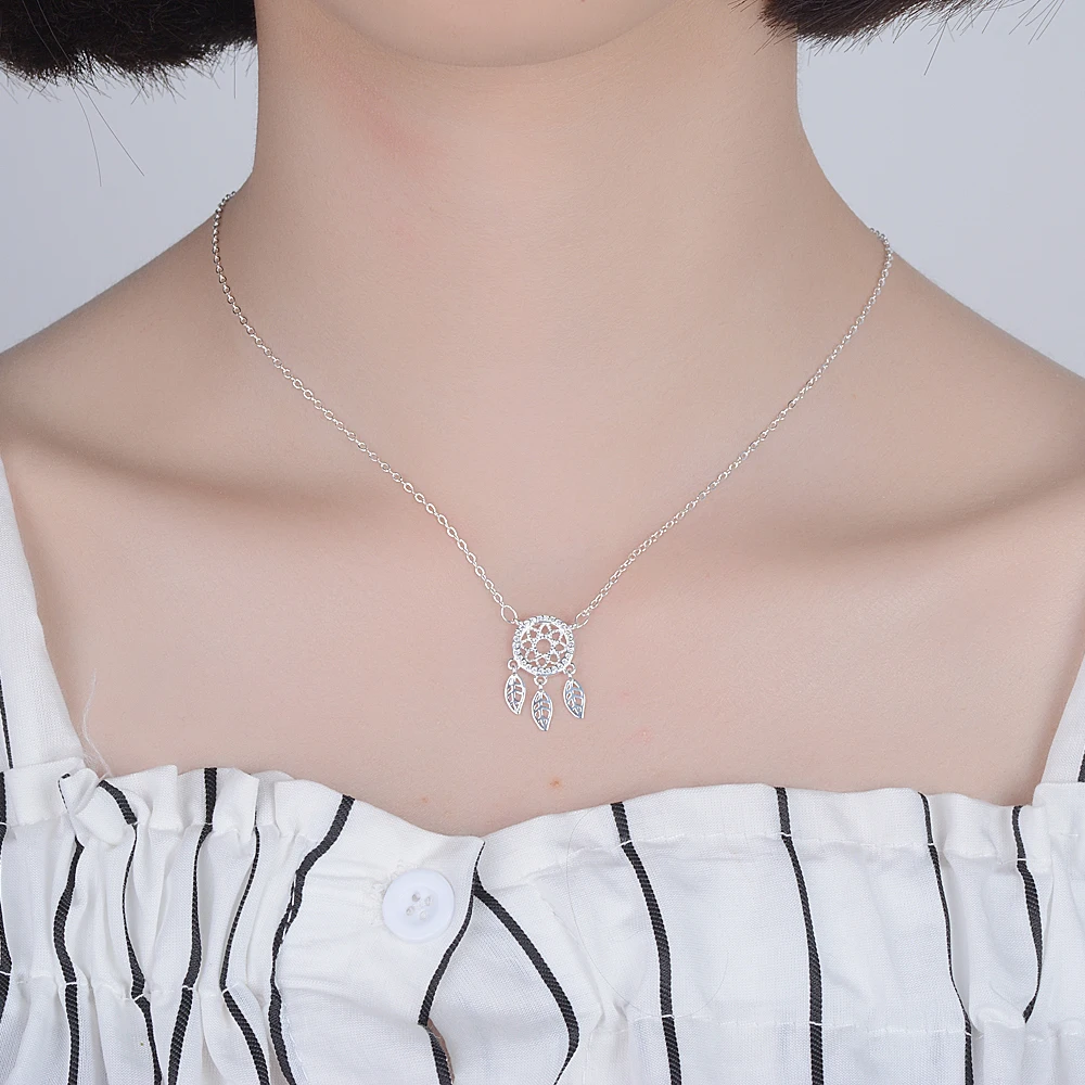 

Simple 925 Sterling Silver Necklace Zircon Dream Catcher Necklace For Women Gift S-N268