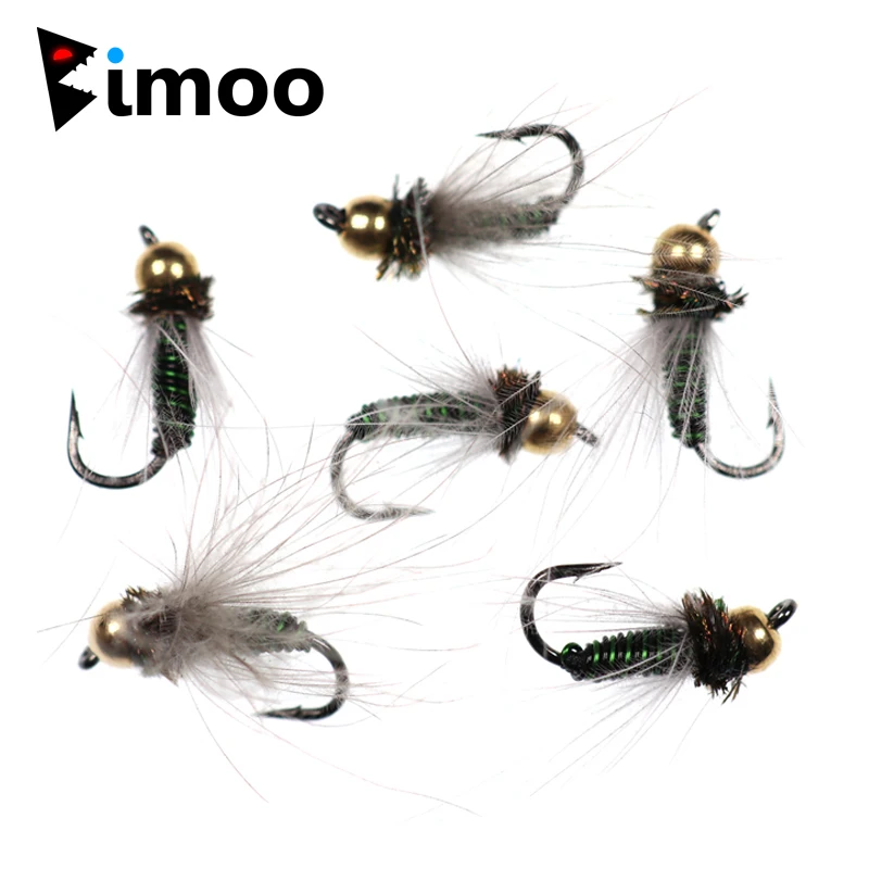 Bimoo 6 шт./лот#14 Радужный коричневый Брук форель Грейлинг Arctic Char Caddis металлический латунный шарик голова Nymph Премиум Рыбалка Мухи