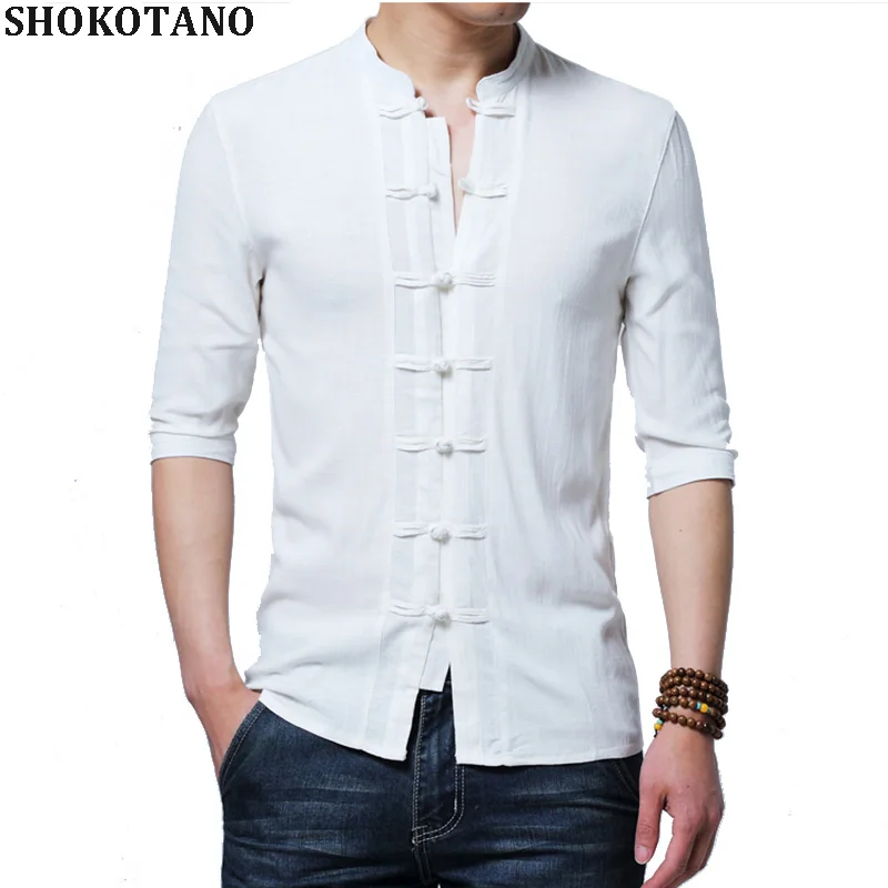 Prix SHOKOTANO Chinois Style Chemise en Lin Hommes Moitié Manches Solide Rétro Tang Costume Chemise