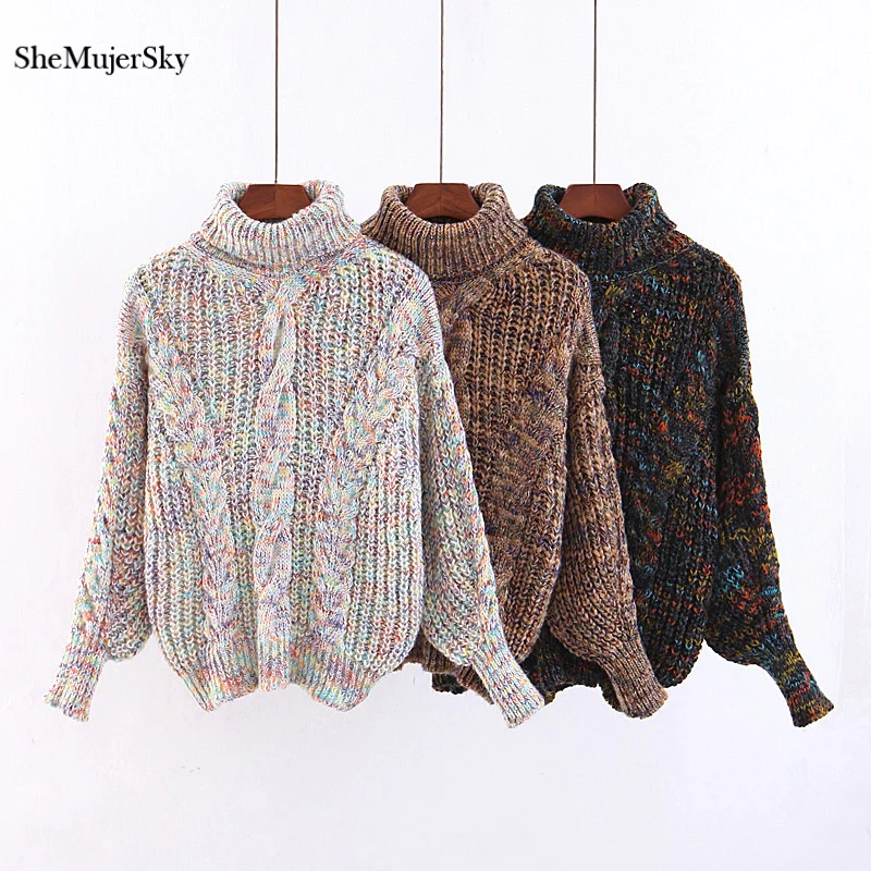 

SheMujerSky Loose Turtleneck Women Sweaters And Pullovers Sueter Mujer 2018 Autumn Winter Gradient Jumper sweter