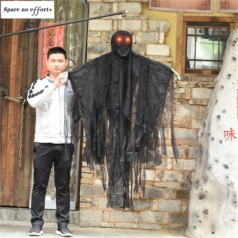 

160CM Scary Hanging Halloween Ghost Grim Reaper Skull Horror Props Haunted House Escape Bright eyes Halloween Party Decoration