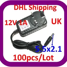 DHL 100 шт/партия AC/DC адаптер питания 12 V 1A 5,5x2,1 мм для CCTV камеры UK Plug