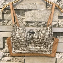 Женские новые яркие ночные сексуальные Стразы, Gaga бюстье, жемчуг, пуш-ап, для ночного клуба, бюстгальтер без косточек, обрезанный Топ, корсет размера плюс, C661