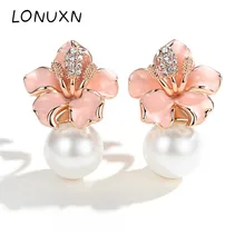 2,8*2 см жемчужные золотые серьги-гвоздики, Женские Ювелирные изделия, розовые цветы, милые винтажные модные серьги с кристаллами, хорошее ювелирное изделие