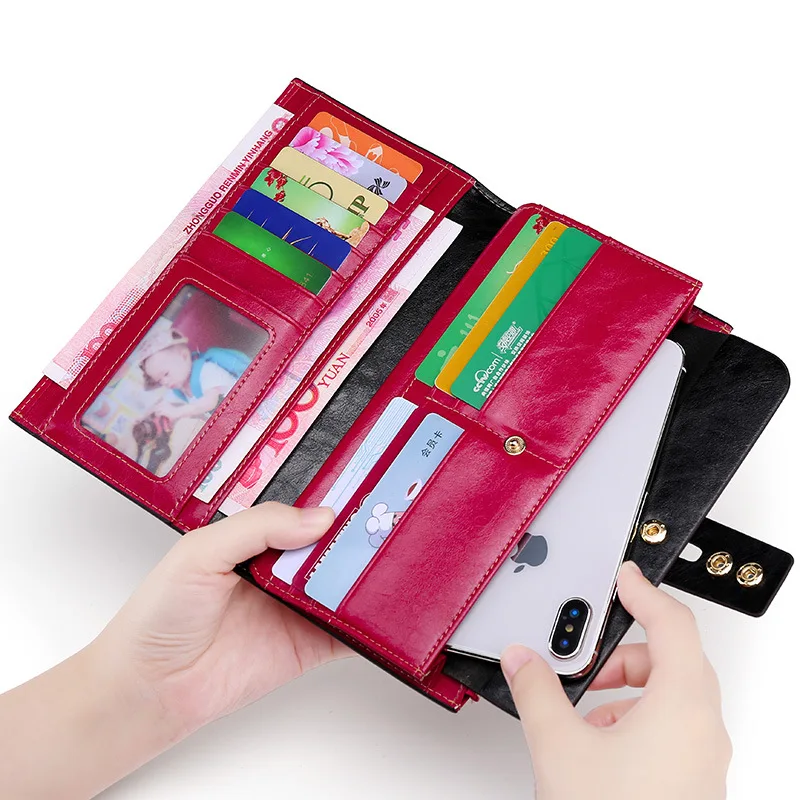Роскошный брендовый кошелек из натуральной кожи, Женский кошелек на молнии, Женская длинная сумка клатч с застежкой держатель для карт, красный кошелек для телефона для женщин