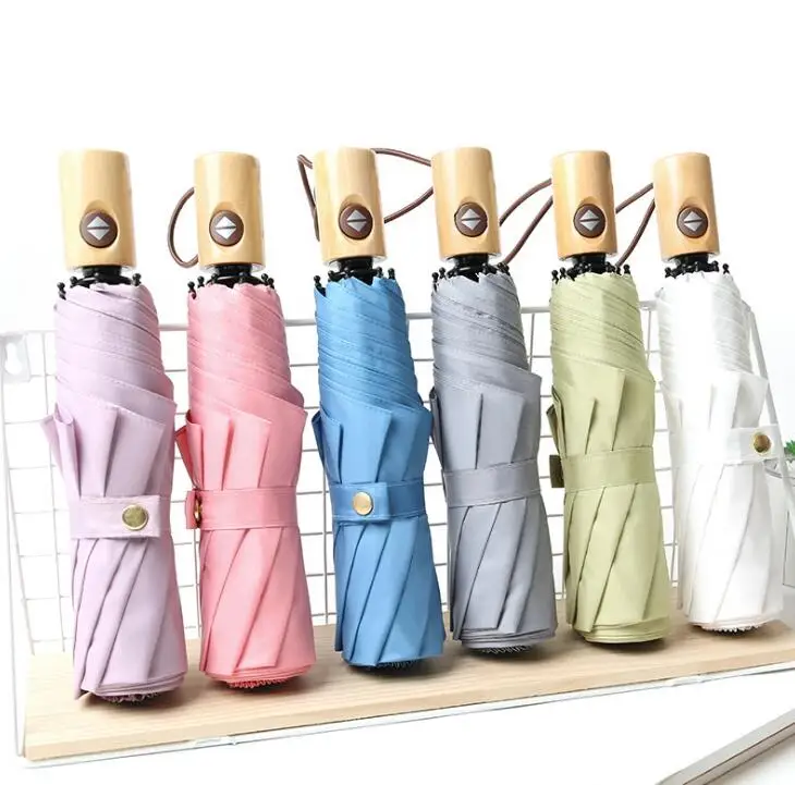 

Large Automatic Umbrella Windproof Wood Handle Umbrella Adult Tri-fold Umbrella Rain Men Women Kids Umbrella