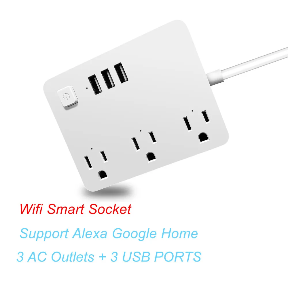 

Smart Wifi Power Strip Surge Protector Multiple Power Sockets 3 USB Port Voice Control for Amazon Echo Alexa's Google Home Timer