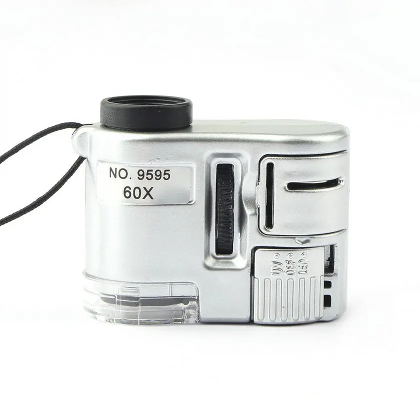 Мини-объектив 60X карманный лупа микроскоп с светодиодный ультрафиолетовый светильник ювелирные изделия образование Фокус Регулируемая Лупа детектор валют