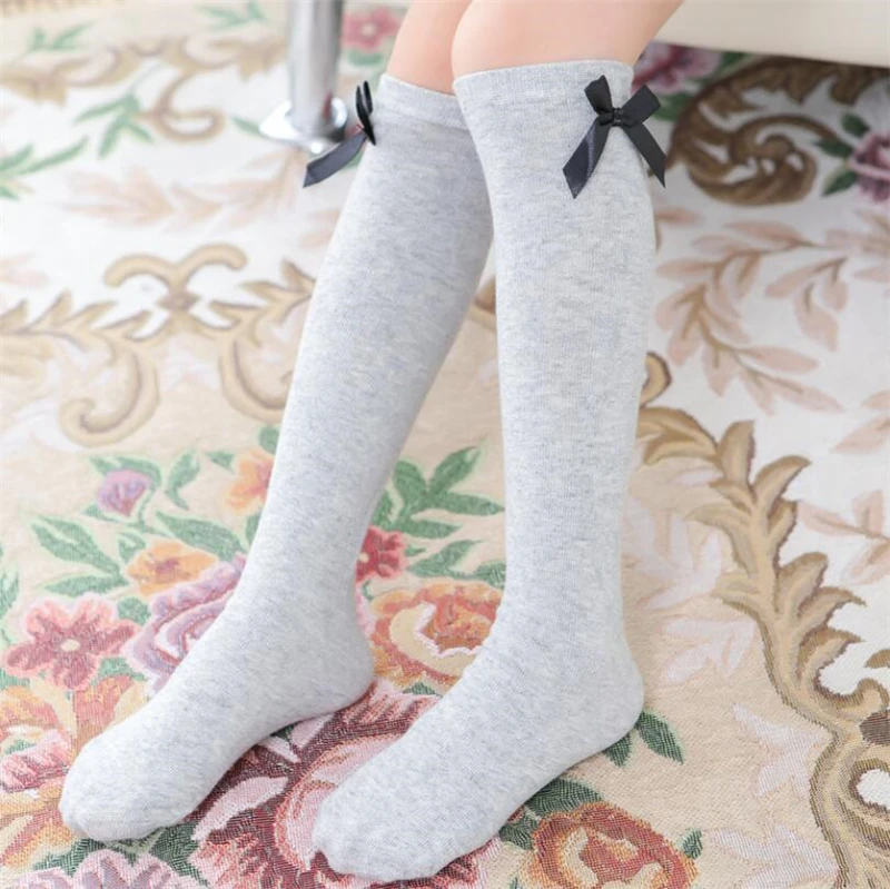 Fashion Girls Kids Knee High Length Cotton School Socks Bowknot Warm 2-6 Years