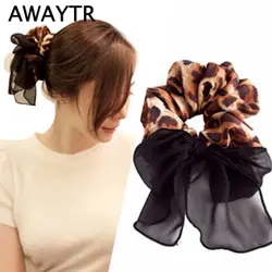 AWAYTR леопардовый эластичный Цветочный бант ткань волос Веревка для женщин и девочек аксессуары для волос галстук Scrunchie конский хвост