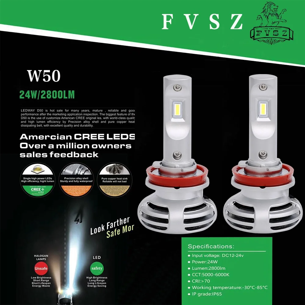 

2Pcs FYSZ W50 mini Car Dual Short Auto Lamp High Light White Light LED Bulbs H8 H9 H11 H16 General model Lighting System White